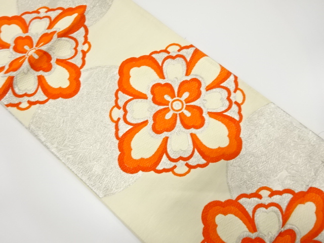 アンティーク　花模様織り出し袋帯（着用可）